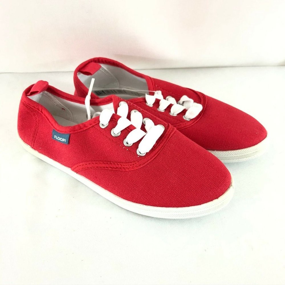 Floopi Womens Sneakers Low Top Canvas Lace Up Red Size 6